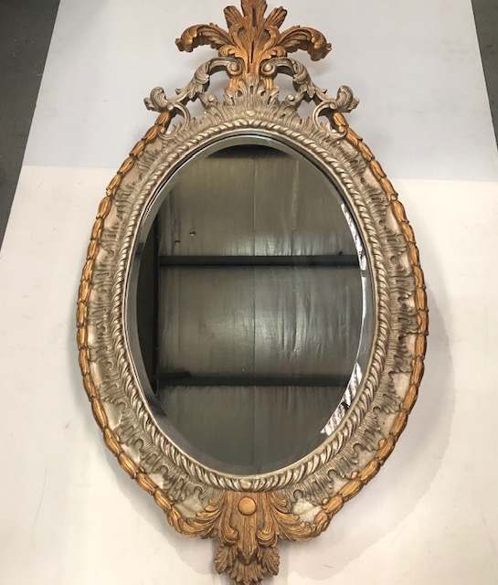 MIRROR, Ornate Oval Painted Gold Silver 70 x 145cm H